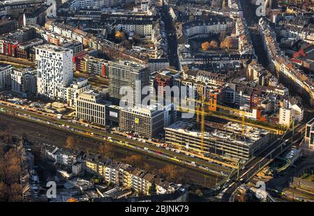 Entwicklungsgebiet Le Quartier Central in Düsseldorf an der Touluser Allee, 29.11.2016 , Luftaufnahme, Deutschland, Nordrhein-Westfalen, Niederrhein, Düsseldorf Stockfoto