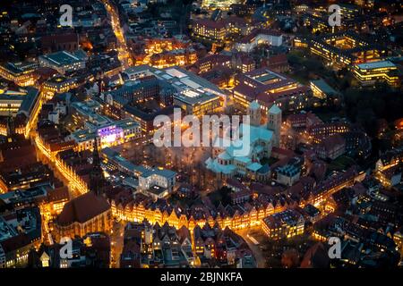 Innenstadt von Münster, mit Prinzipalmarkt, St. Lamberti-Kirche, und Dom St.-Paulus, 17.12.2019, Luftbild, Deutschland, Nordrhein-Westfalen, Münster Stockfoto