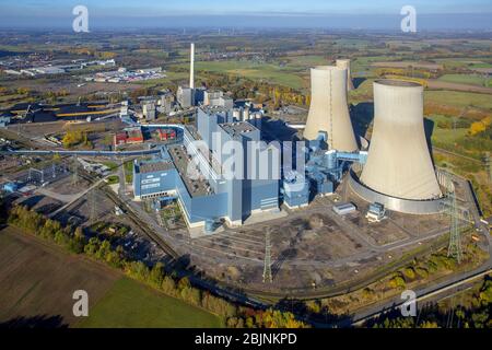 , Kraftwerk im Landkreis Hamm-Schmehausen mit dem ehemaligen Kernkraftwerk THTR-300, 31.10.2016, Luftaufnahme, Deutschland, Nordrhein-Westfalen, Ruhrgebiet, Hamm Stockfoto