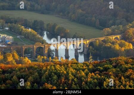 , Eisenbahnbrücke über die Ruhr bei Herdecke, 31.10.2016, Luftaufnahme, Deutschland, Nordrhein-Westfalen, Ruhrgebiet, Hagen Stockfoto