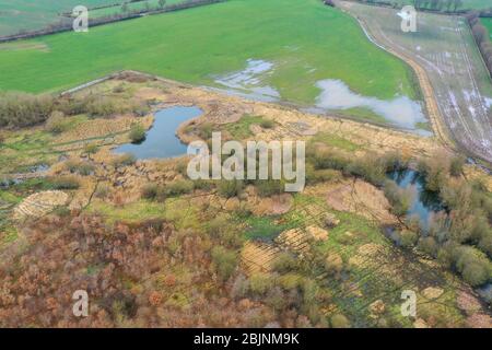 Überflutetes Naturschutzprojekt Steinbruchwiesen im februar, Deutschland, Schleswig-Holstein, Ritzerau Stockfoto