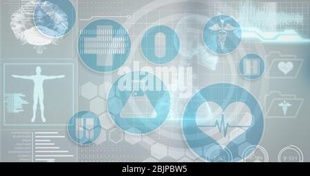 Digitale Darstellung medizinischer Symbole über Datenverarbeitung im Hintergrund Stockfoto