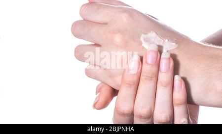 Hautpflege, feuchtigkeitsspendend, Spa, zu Hause, zu Hause gemacht, Creme, Lotion, gelten, Schönheit, Behandlung, Haut, Körper, Kosmetik, Maniküre, Bio, natürlich, Massage, Stockfoto