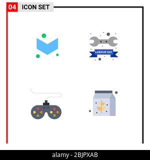 Flaches Icon Pack mit 4 Universal Symbole von Pfeil, Gerät, Abzeichen, Schlüssel, Joystick editierbare Vektor Design-Elemente Stock Vektor