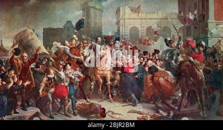 Der Eintritt Heinrichs IV. Nach Paris, 1594, nach dem Gemälde von Baron Gerard. Heinrich IV., 1553 – 1610, alias guter König Heinrich oder Heinrich der große. König von Navarra (als Heinrich III.) von 1572 und König von Frankreich von 1589 bis 1610. Aus Großbritannien und ihren Nachbarn, 1485 - 1688, veröffentlicht 1923. Stockfoto