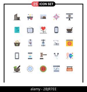 Moderne Set von 25 flachen Farben und Symbole wie Atom, Ziel, Blume, Darts, echte editierbare Vektor-Design-Elemente Stock Vektor