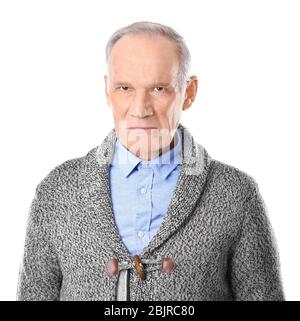Charismatischer älterer Mann, isoliert auf Weiß Stockfoto