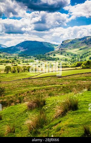 Blick auf Castlerigg Fell und High Rigg im Lake District National Park, Cumbria, England, Großbritannien Stockfoto