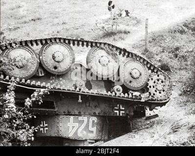 Gestürpte deutsche Panzer im Zweiten Weltkrieg Stockfoto