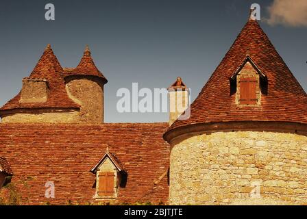 Mittelalterliche Dächer in Sarlat la Caneda, Dordogne, Frankreich Stockfoto