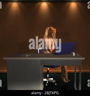 Digital gerenderte Frau Arbeit online von zu Hause, 3d-Illustration. Stockfoto