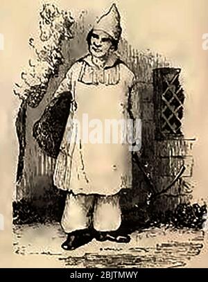 Eine Waschzeichnung eines Bergarbeiters in Bilston (UK) aus den 1850er Jahren in Arbeitskleidung.nach der Industriellen Revolution gab es in diesem Bezirk eine Reihe von Kollagen, vor denen es sich um ein weitgehend ländliches Gebiet handelte, das von Landwirtschaft abhängig war. Bis 1900 konnten zahlreiche Fabriken und Kohlenminen gefunden werden, zusammen mit Häusern, die speziell für die Arbeiter gebaut wurden. Die Bilston Kohleminen wurden angeblich von einem bösen Geist heimgesucht, und ein lokaler Exorzist, bekannt als das Weiße Kaninchen, wurde gerufen, um die Minen des Geistes zu befreien. Stockfoto