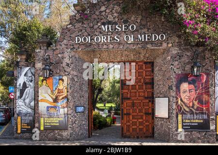 Eintritt zum Museo Dolores Olmedo mit berühmter Sammlung von Frida Kahlo und Diego Rivera, Mexiko-Stadt, Mexiko Stockfoto