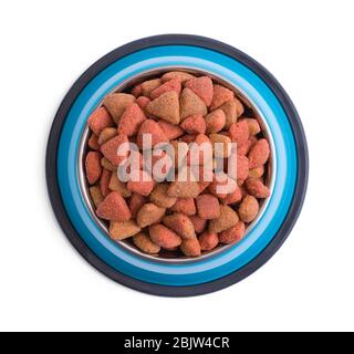 Full Dog Food in Bowl Top View isoliert auf Weiß. Stockfoto