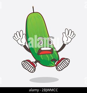 Eine Illustration von Cucumber Cartoon Maskottchen Charakter mit schockierter Geste Stockfoto
