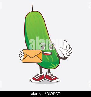 Eine Illustration von Cucumber Cartoon Maskottchen Figur hält einen Umschlag Stockfoto