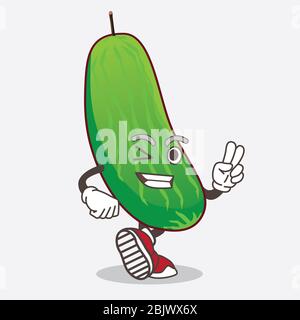 Eine Illustration von Cucumber Cartoon Maskottchen Figur mit zwei Fingern Stockfoto