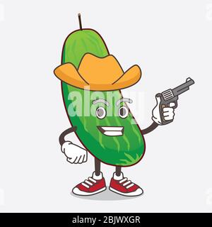 Eine Illustration von Cucumber Cartoon Maskottchen Figur halten Waffe Stockfoto
