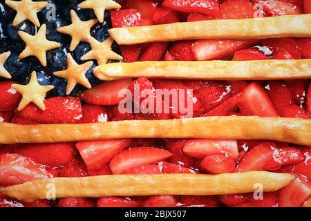 Leckere amerikanische Flaggenkuchen, Nahaufnahme Stockfoto