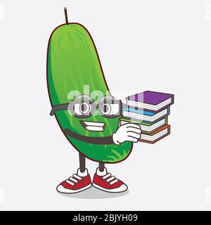 Eine Illustration von Cucumber Cartoon Maskottchen Charakter studieren mit einigen Büchern Stockfoto