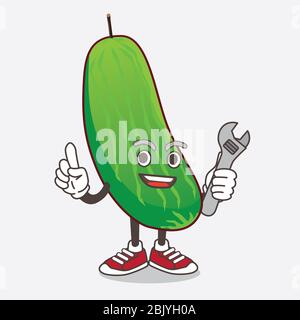 Eine Illustration von Cucumber Cartoon Maskottchen Charakter als glücklich Mechaniker Stockfoto