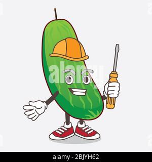 Eine Illustration von Cucumber Cartoon Maskottchen Figur als smart Techniker Stockfoto