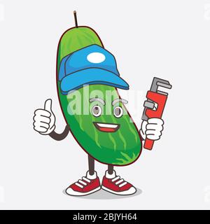Eine Illustration von Cucumber Cartoon Maskottchen Charakter als glücklicher Klempner Stockfoto