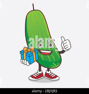 Eine Illustration von Gurke Cartoon Maskottchen Charakter mit Geschenk Stockfoto