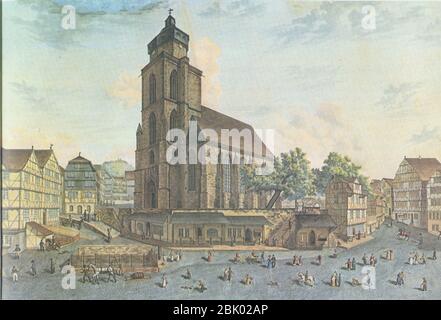 Homberg (Efze) Stadtkirche und Marktplatz, August Wiechard 1831. Stockfoto