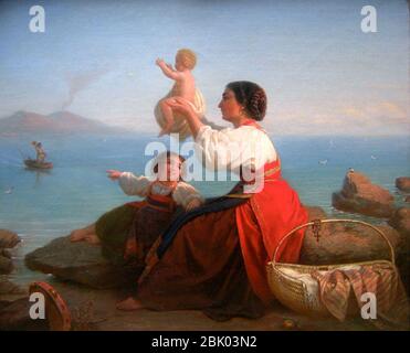 Heimkehr EINES neapolitanischen Fishers. Mutter mit Kindern XIX Cent. - Joseph Karl Stieler (1781 – 1858 Deutsch). Stockfoto