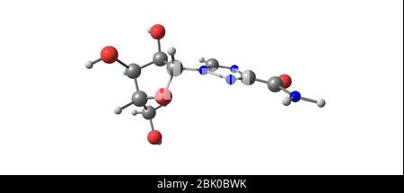 Ribavirin oder Tribavirin ist ein antivirales Medikament, das zur Behandlung von RSV-Infektionen, Hepatitis C und viralem hämorrhagischem Fieber verwendet wird. 3d-Darstellung Stockfoto