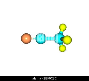 Acetonitril ist die chemische Verbindung mit der Formel CH3CN. Es wird hauptsächlich als Nebenprodukt der Acrylnitrilherstellung hergestellt. Es wird als Polar verwendet Stockfoto