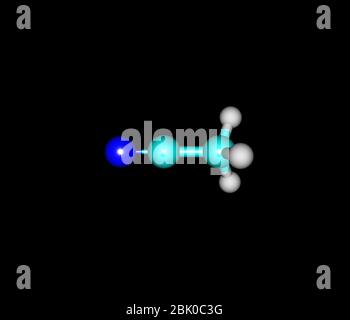 Acetonitril ist die chemische Verbindung mit der Formel CH3CN. Es wird hauptsächlich als Nebenprodukt der Acrylnitrilherstellung hergestellt. Es wird als Polar verwendet Stockfoto