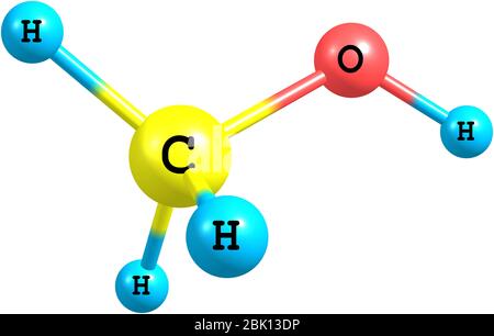 Methanol ist der einfachste Alkohol und eine leichte, flüchtige, farblose Flüssigkeit mit einem ausgeprägten Geruch, der dem von Ethanol sehr ähnlich ist. Stockfoto