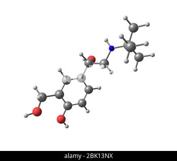 Salbutamol (INN) oder Albumterol (USAN) ist ein kurzwirkender adrenerge Rezeptoragonist, der für die Linderung des Bronchospasmus unter Bedingungen wie Asthma an verwendet wird Stockfoto