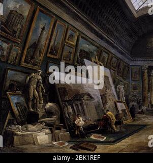 Hubert Robert - imaginäre Ansicht der Grande Galerie im Louvre (Ausschnitt) Stockfoto