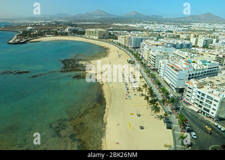 Playa del Reducto vom Gran Hotel, Arrecife, Lanzarote Stockfoto