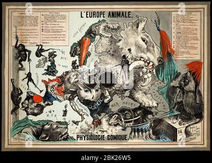 1882 Satirischkarte - L'Europe animale - physiologie comique, Autor A. Belloquet Stockfoto