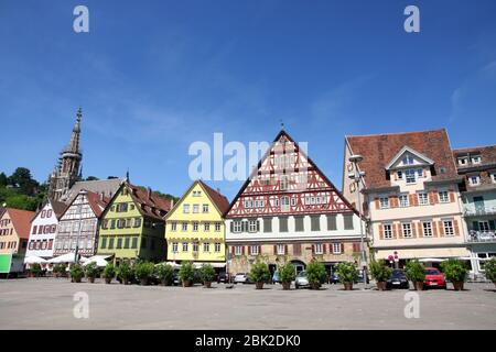 Mittelalterliche Gebäude am Marktplatz - Marktplatz, Rathaus in Esslingen am Neckar, Baden Württemberg, Deutschland Stockfoto