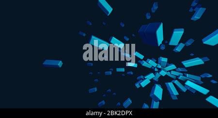 Abstrakt blauen Würfel Muster explodiert Bewegung Hintergrund.Box Muster Textur 3D-Illustration. Stockfoto