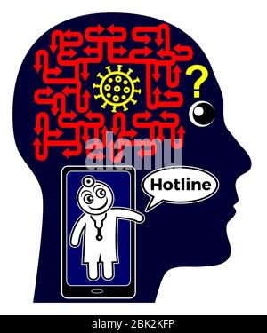 Der Arzt beantwortet häufig gestellte Fragen zur COVID-19-Pandemie am Telefon Stockfoto