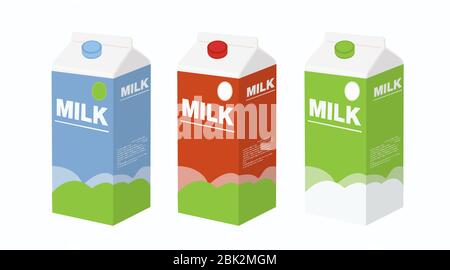 Sammlung von Milchboxen. Mockup-Pakete für Milchkartons Stockfoto