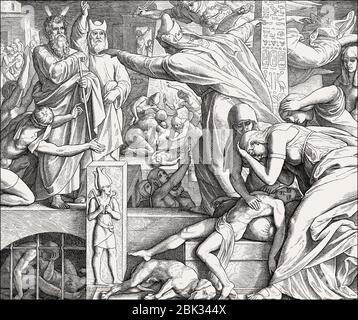 Die zehnte Pest: Tod der Erstgeborenen Ägyptens, das Alte Testament, von Julius Schnorr von Carolsfeld, 1860 Stockfoto