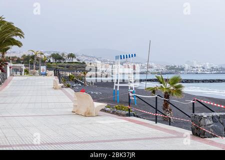 Leere Strände in den touristischen Gebieten von Costa Adeje, Teneriffa, Kanarische Inseln, Spanien Stockfoto