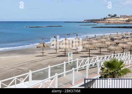 Leere Strände in den touristischen Gebieten von Costa Adeje, Teneriffa, Kanarische Inseln, Spanien Stockfoto