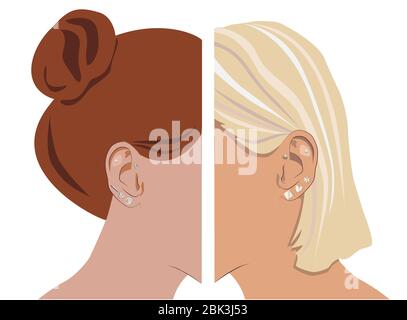 Ohrpiercing Mode-Set, blonde und rote Haare junge Frauen Stockfoto