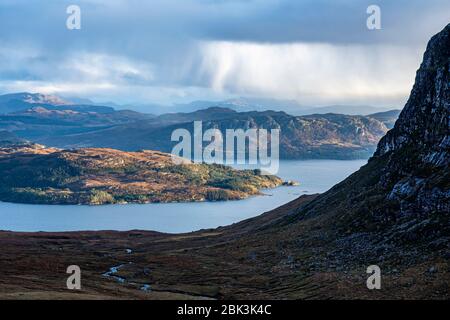 Blick von Bealach na Ba auf Loch Kishorn, Western Ross in den Nordwesthochlands Schottlands, Großbritannien, Europa, Stockfoto