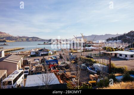 Lyttleton Shipping Port in Neuseeland Stockfoto