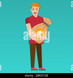 Mann hält auf der Geldtasche für Business-Konzept Vektor-Illustration Stock Vektor