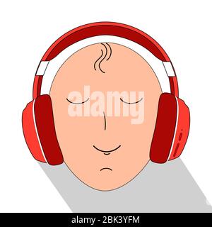 Eine Person hört Musik in ihren roten Kopfhörern ohne eine Marke. Graphics.Illustration Stockfoto